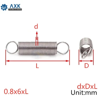 

20Pcs 0.8 x 6mm 0.8mm Stainless Steel Tension Spring With Dual Hook Extension Springs Outer Diameter 6mm Length 20-60mm