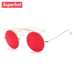 Сверхгорячего очки-ретро старинные металлические круглые очки мужские брендовые дизайнерские женские солнцезащитные очки Тонированные