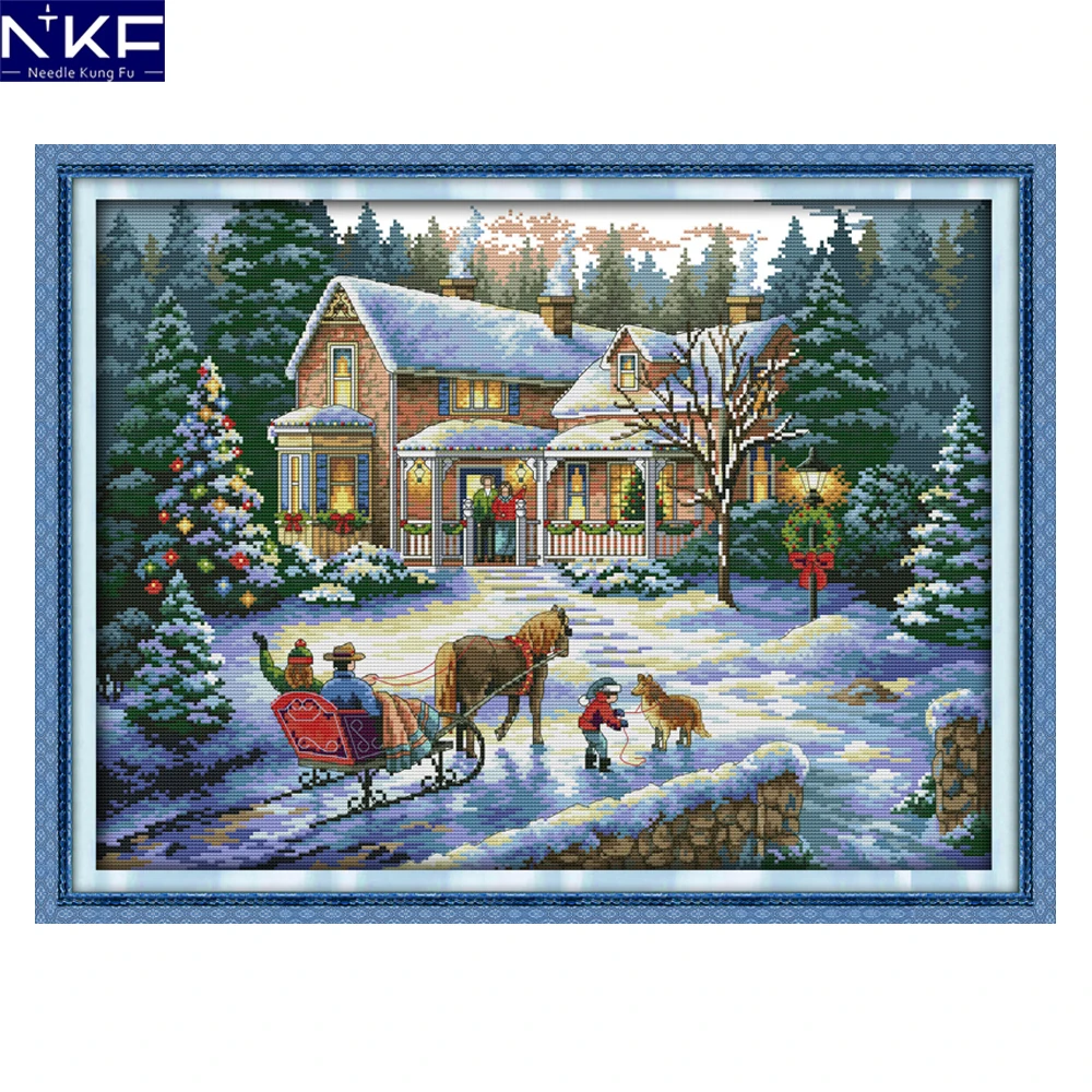 

NKF Return from Christmas scenery style embroidery kit modern designs Christmas counted cross stitch pattern for home decoration