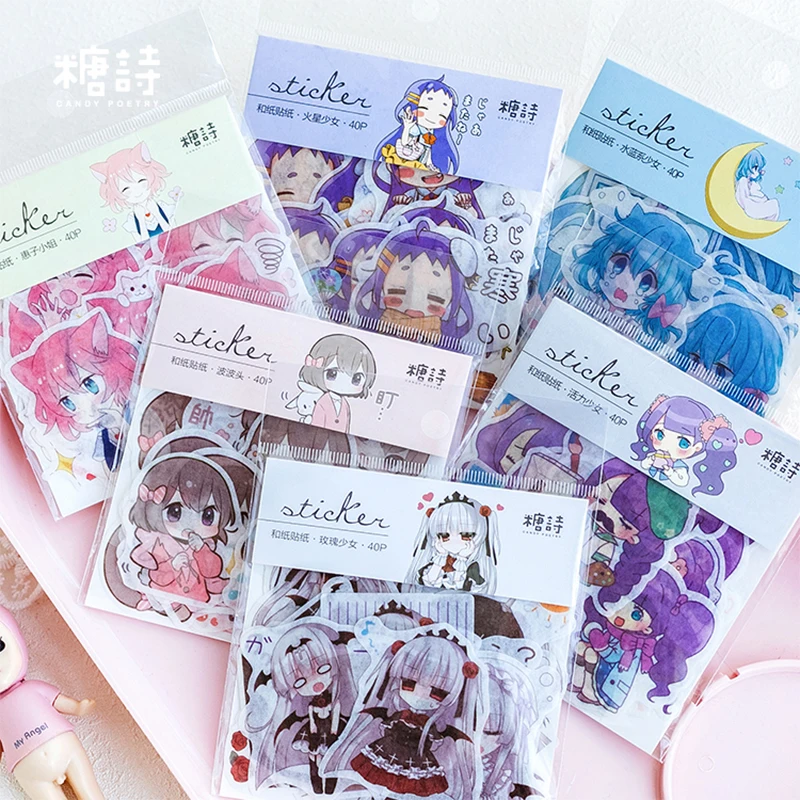 

40 pcs/lot New Cartoon girl washi mini washi paper sticker decoration stickers DIY diary scrapbooking planner label sticker