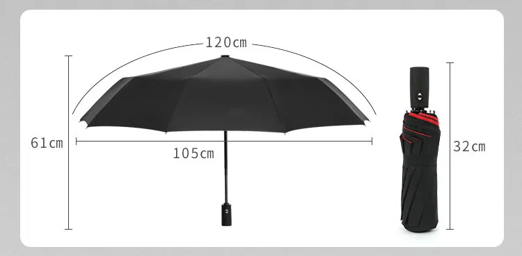 Автоматический складной зонт десять костей большой усиленный Мужской Женский Большой ветрозащитный Двухслойный Зонт от дождя