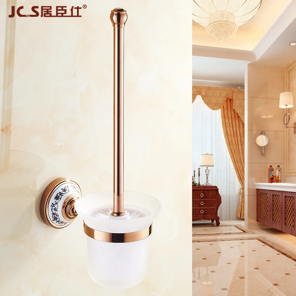 Ванная комната медная квадратная корзина европейский розовое золото держатель туалетной щетки двойной держатель чашки подвесная полка для ванной набор - Цвет: toilet brush holder
