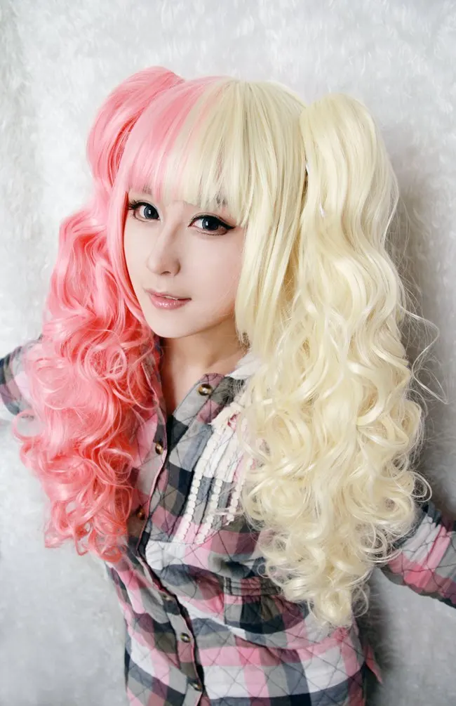 MCOSER Fashion Girls Hairstyle For Anime Cosplay Curly Half Mixed Long Ponytails Lolita Wig on 