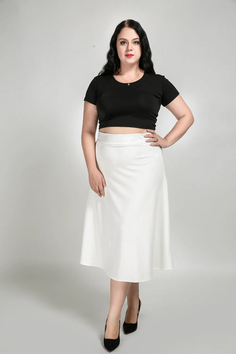 

Women's Sexy Plus Size Midi Skirt Solid Black White A-line Skirt Spring Autumn Casual Skirt Cocktail Party Skirt Zip In Waist