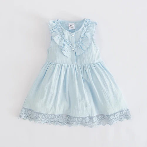Летняя одежда с оборками и бантом для маленьких девочек детское кружевное платье с вышивкой для детей 2, 3, 4, 6, 8 лет, одежда для малышей милые платья принцессы - Цвет: light blue