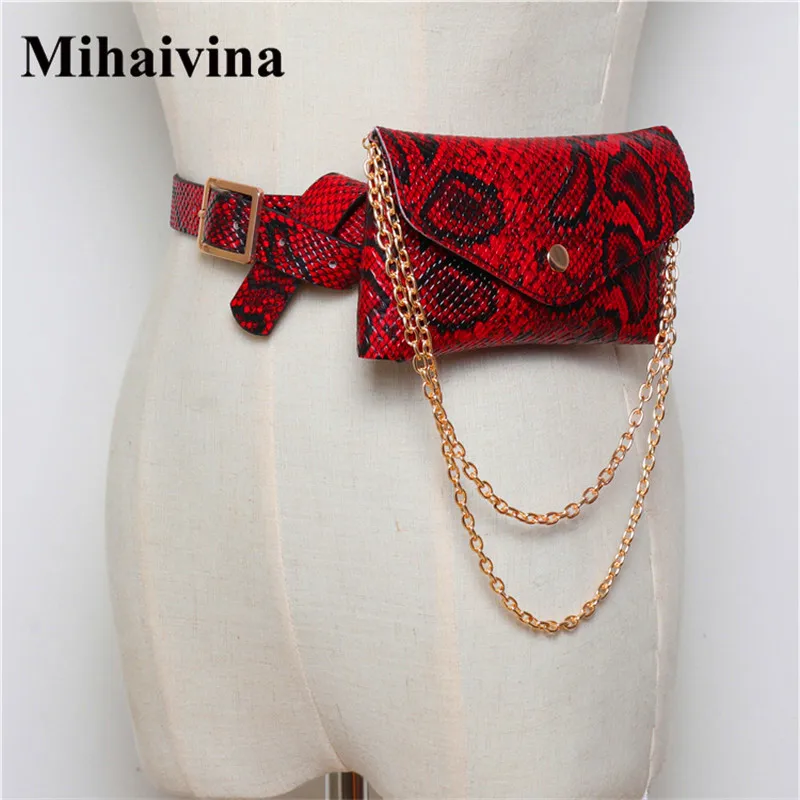 Mihaivina الفاخرة اعوج حزمة مراوح النساء الجلود سلسلة الخصر حقيبة على حزام الأزياء صغيرة الهاتف الحقيبة محفظة تربط حول الخصر الخصر حزمة heupta