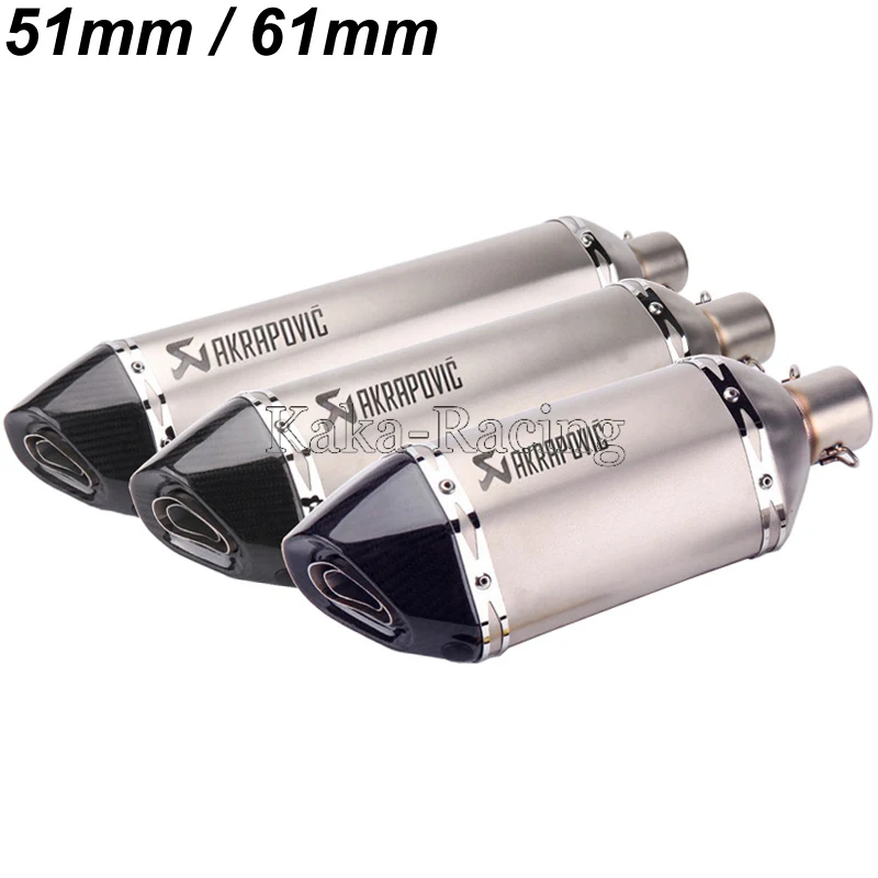 

Inlet 51mm 61mm Motorcycle Right and Left side Akrapovic Exhaust Pipe Muffler Escape Real Carbon Fiber End Length 57cm/47cm/37cm
