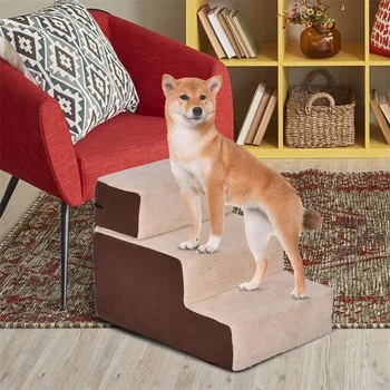 

Portable 3 Step Pet Stairs Soft Step for Dog & Cat Cotton Brown Stair for Puppy Cat Pet Anti-slip Supplies PS6809