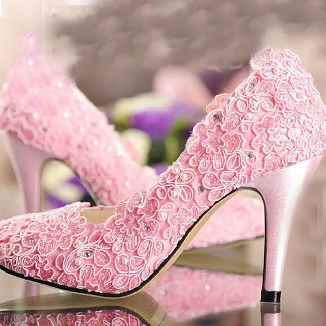 RoHommestique Rose dentelle strass perle chaussures de mariage tout RoHommestique de Rose dentelle strass perle chaussures de RoHommestique mariage tout 485bce