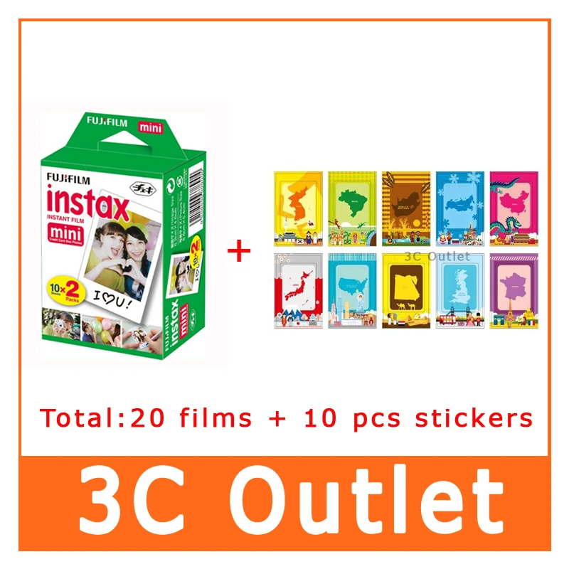 

Original Fujifilm Instax Mini 8 Film White Edge For Fuji Instant Camera Mini8 7s 25 50s 90 +10 Decor Stickers , Free Shipping