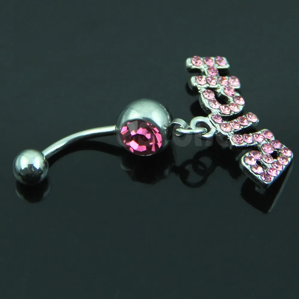 

Letter Bitch Sexy Crystal Surgical Button Belly Ring Jewelry Navel Body Piercing