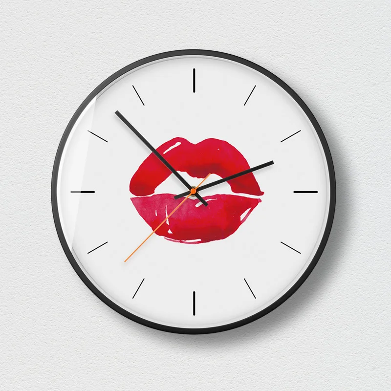 

Modern silent metal circular decoration clock red lips personality creative home life wall clock paint craft durable fashion O48