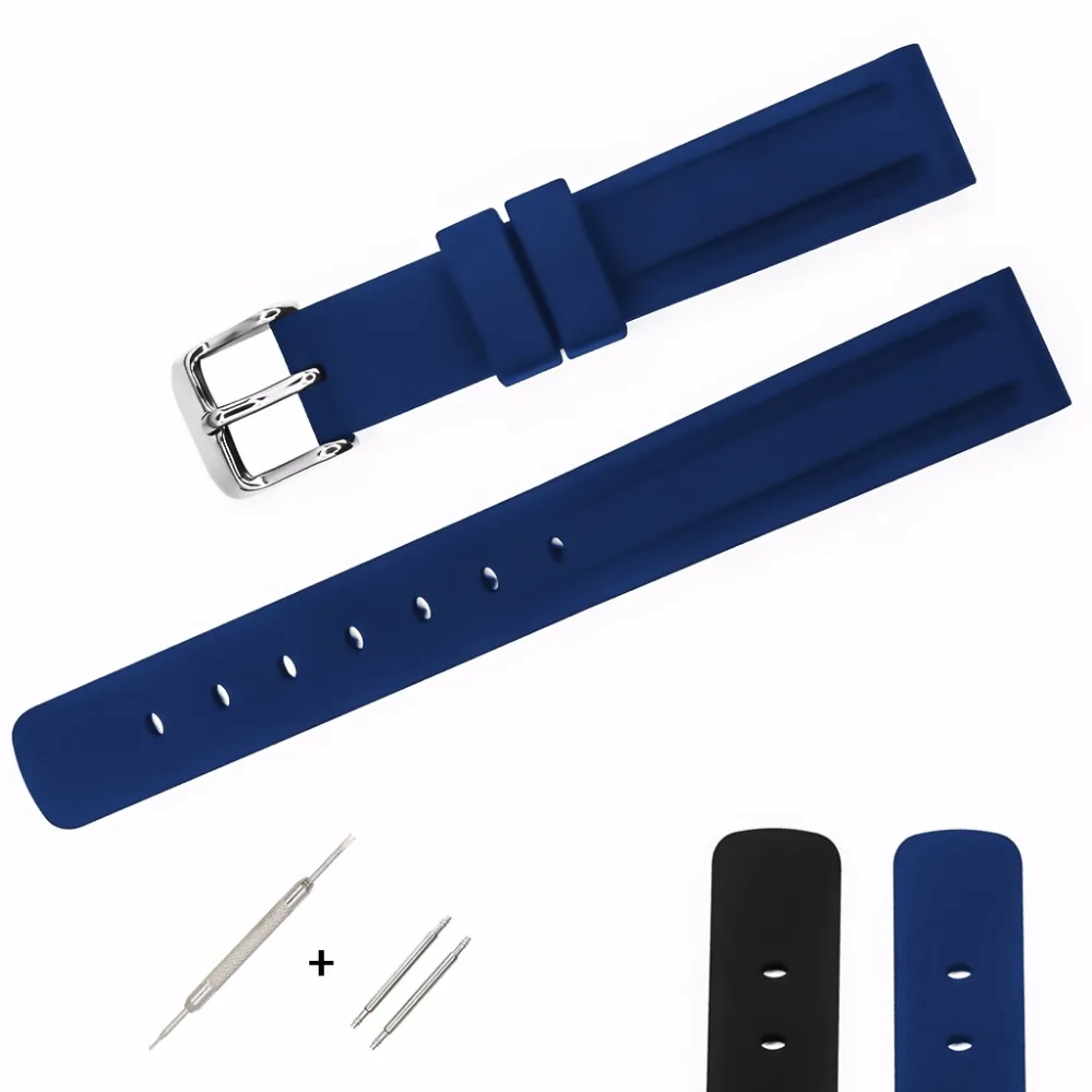 

Silicone Rubber Watch Strap 16mm 18mm 20mm 22mm 24mm Watchband Black Blue Soft Watchband Water Resistance Durable for Mens Sport
