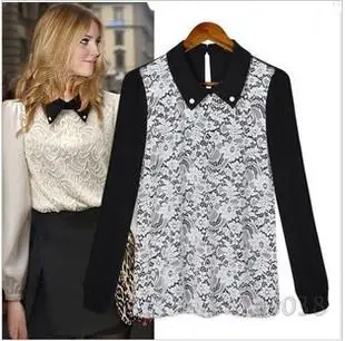 Chiffon Summer Black Top Shirts Blouse With Long Sleeves For Girls The Large Size Free Shipping |