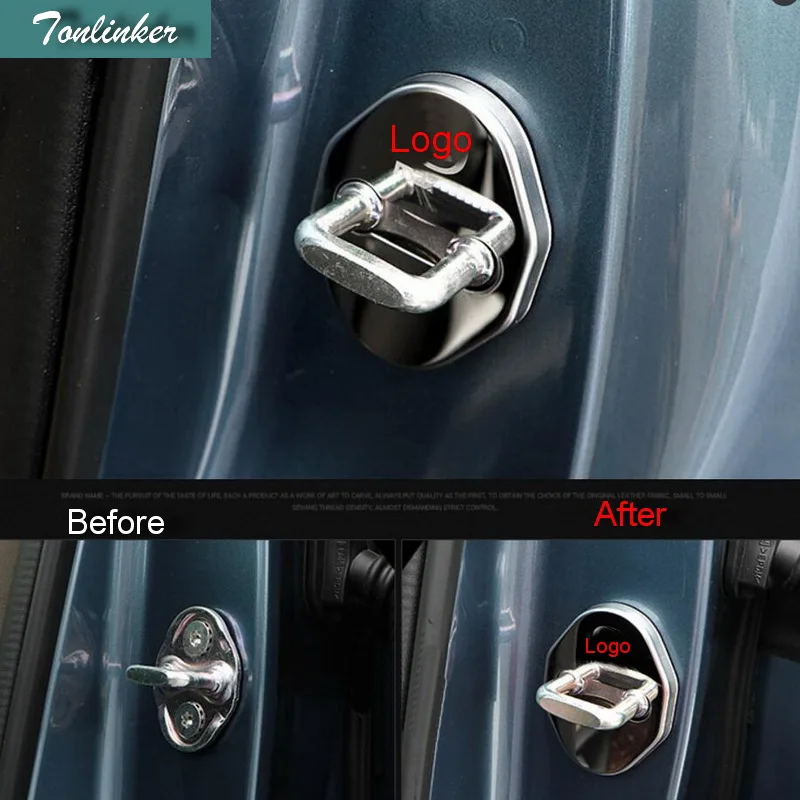 

Tonlinker Door Lock With Logo Cover Case Stickers for Mazda Axela Atenza CX-5 Car styling 4 PCS Stainless Steel Cover sticker