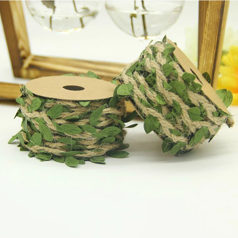 ZERZEEMOOY 5Meters Rustic Jute Hessian Burlap Twine Rustic String Cord Rope Leaves Ribbon Crafts Wedding Party Home Decoration