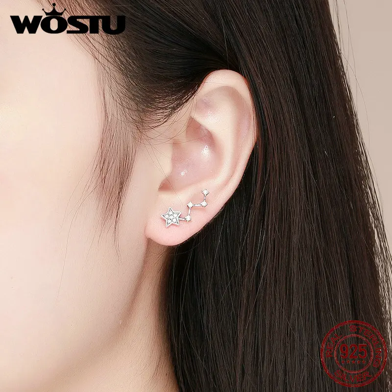 WOSTU 100% Стерлинговое Серебро 925 пробы Ослепительная крошечная звезда серьги