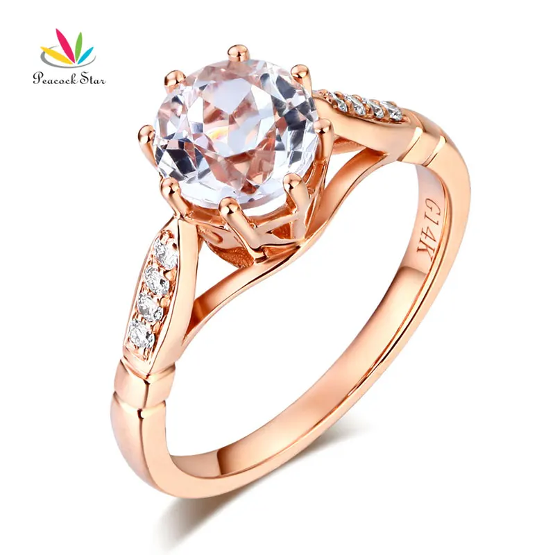 

Peacock Star 14K Rose Gold Wedding Engagement Ring 1.2 CT Topaz 0.1 CT Natural Diamonds