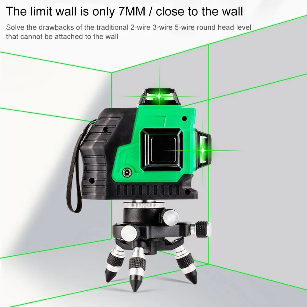 3D 12 линий красный зеленый лазерный уровень Мощный нагрев с литиевой батареей самонивелирующийся 360 4 Горизонтальный и 8 вертикальный крест
