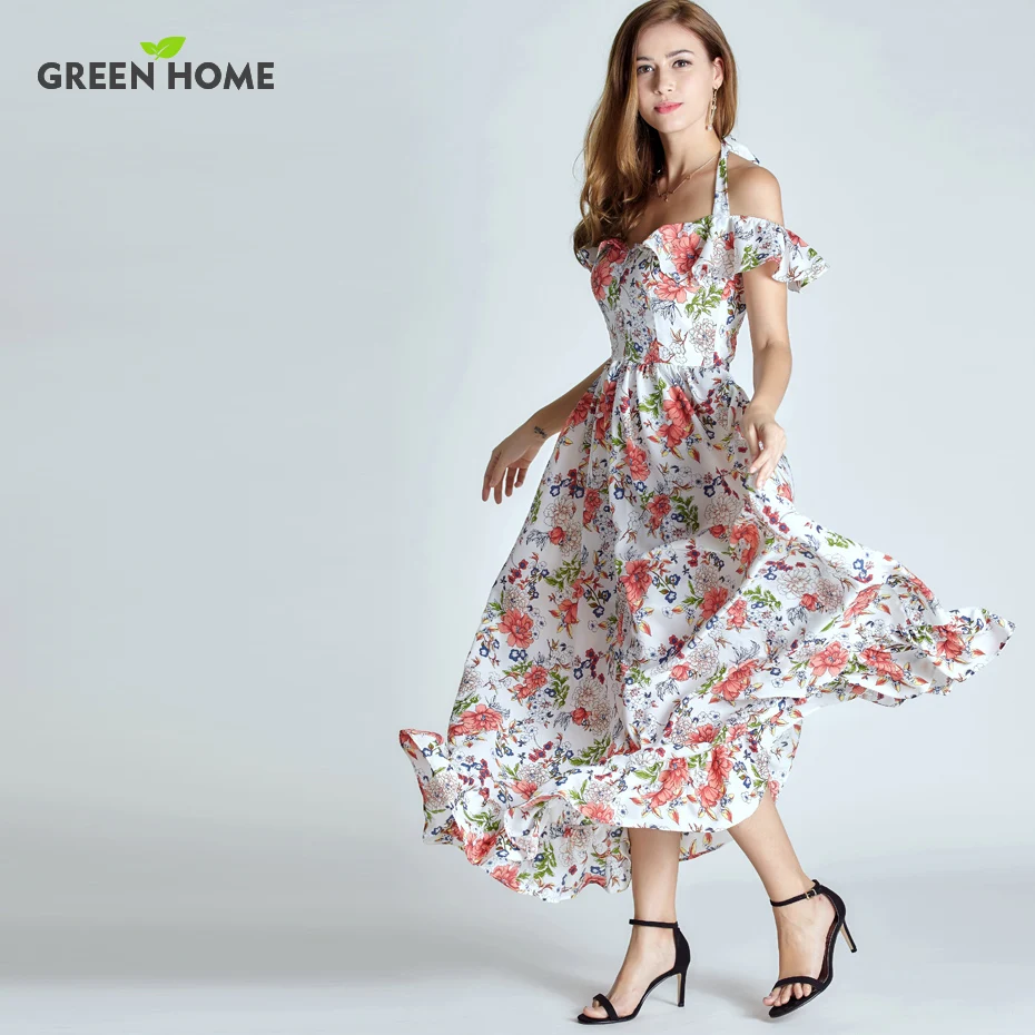 

Green Home Summer Floral Breastfeeding Nursing Long Dress Elegant Breastfeeding Dress Off-The-Shoulder Women Maternity Dresses