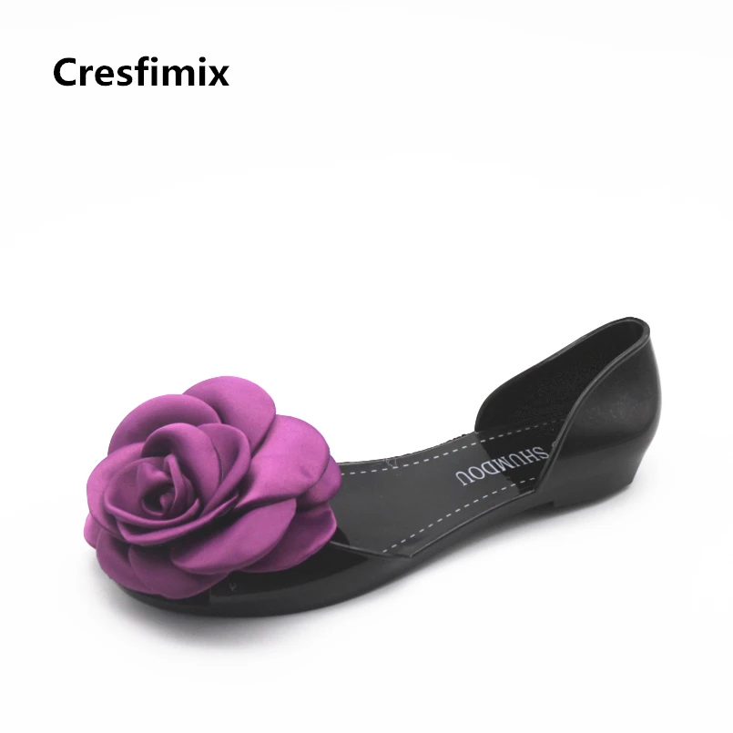 

Cresfimix sandalias de mujer women fashion jelly sandal shoes with purple flower lady casual high quality sandals leisure sandal