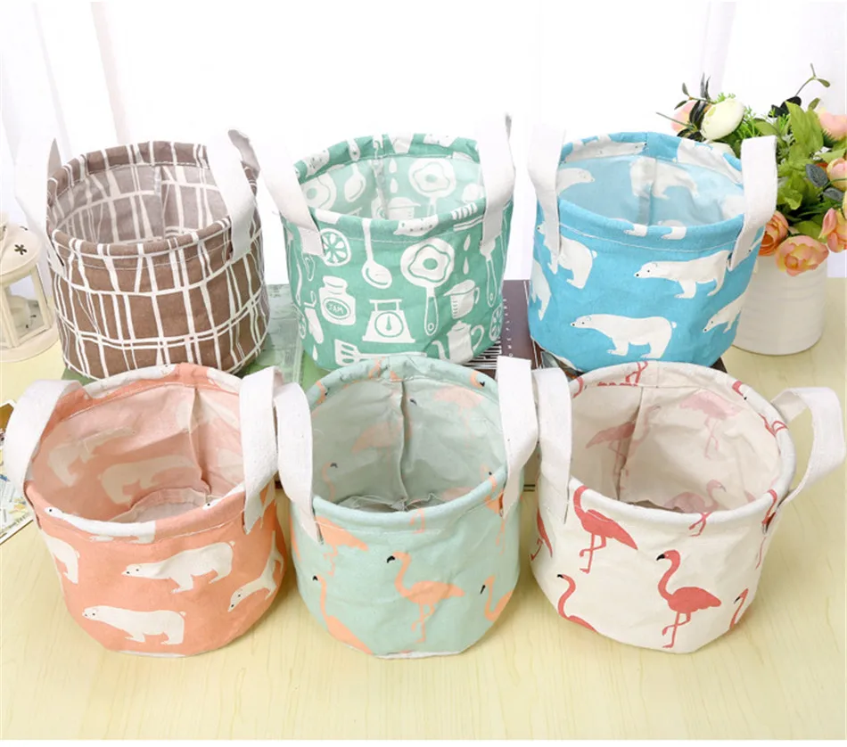 Cute Printing Cotton Linen Desktop Round Storage Organizer Sundries Box Cabinet Underwear Jewelry Cosmetic Stationery Basket (11)