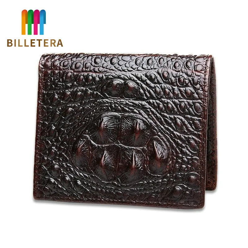 

BILLETERA Crocodile Skin Wallet Men Genuine Leather Small Zipper Short Men Wallets Credit Card Holders Coin Pocket Purse