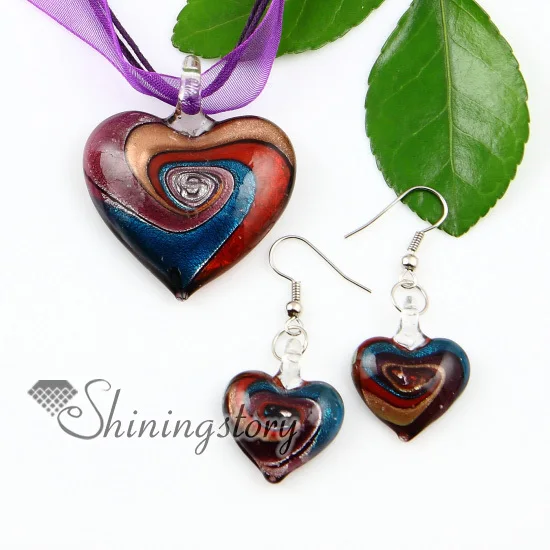 

heart glitter swirled pattern lampwork murano Italian venetian handmade glass pendants and earrings cheap fashion jewellery