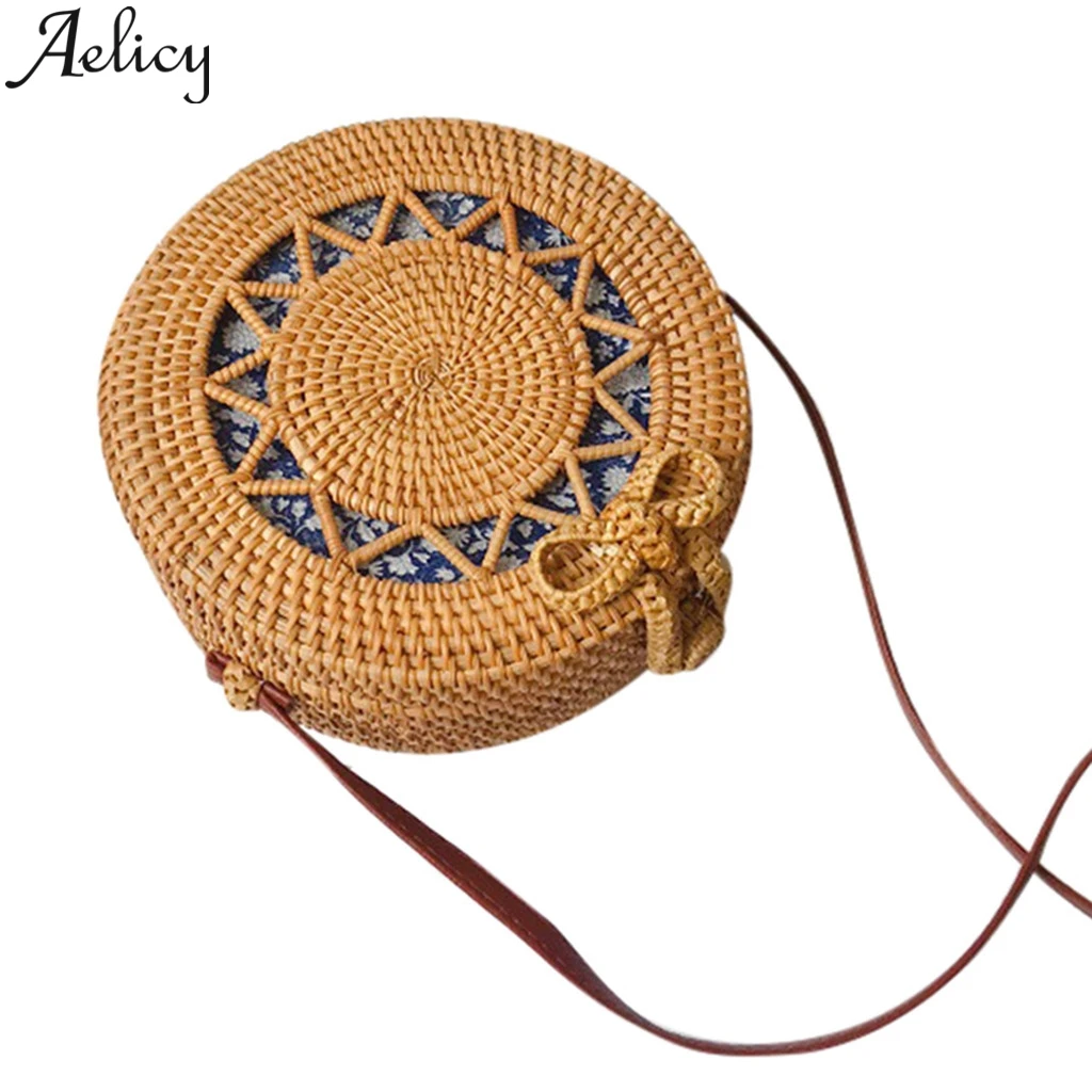 

Aelicy Circle Handwoven Bali Round Retro Rattan Straw Shoulder Bags Clutch Bag For Women Messenger Bags Handbag Beach Bag