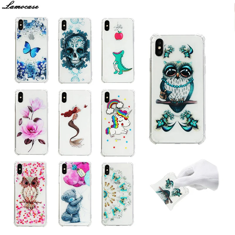 For Apple iPhone X 8 7 6 6S Plus 5S 5 SE Case Fashion Slim Painting Pattern Transparent Soft Cover Reinforced Corner Protective |