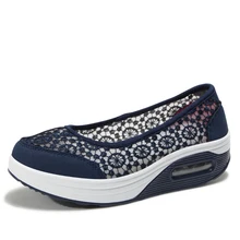 Новая летняя кружевная дышащая Женская обувь на танкетке воздушной подушке Обувь для танцев для леди слипоны прогулочная обувь для женщин удобные