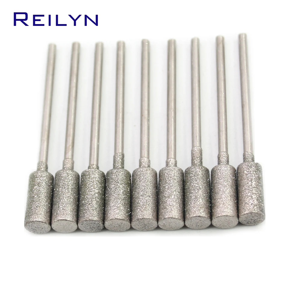 20pcs 2.35mm shank Cyliner Diamond grinding burr teeth grinding bits jade stone abrasive point 3/4/5/6/8mm