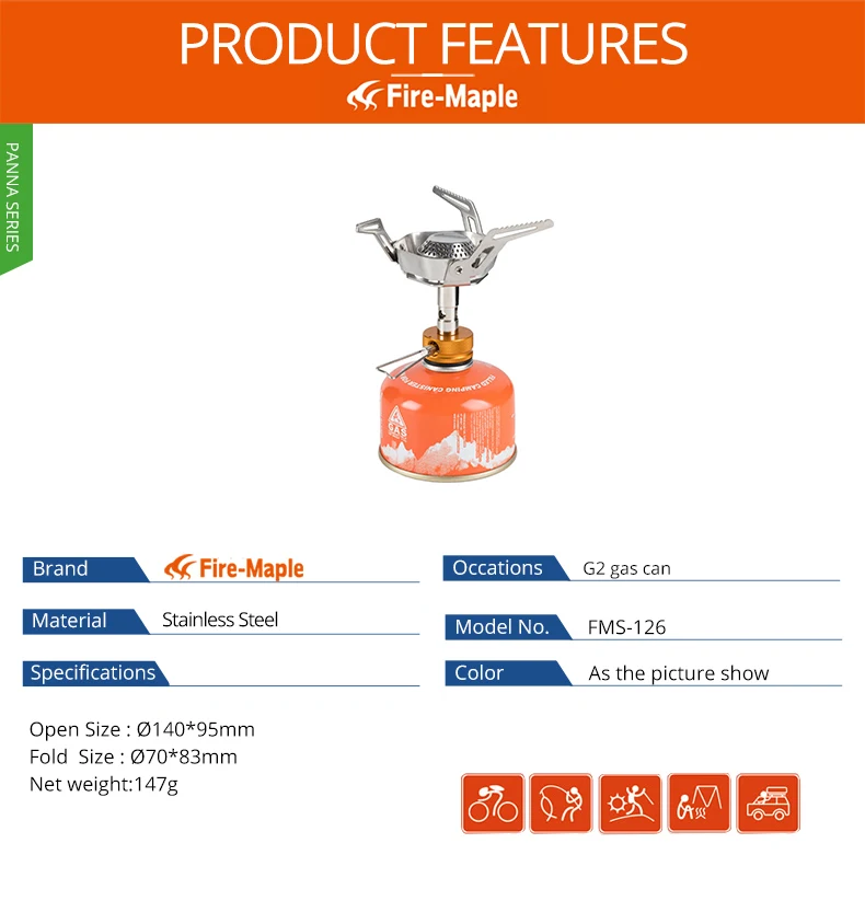 Газовая плита Fire Maple, цельная Складная газовая горелка из нержавеющей стали, Походное оборудование, рюкзак, газовые горелки, FMS-126