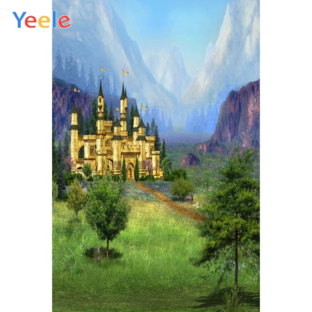 

Yeele Dreamy Castle Mountain Green Photography Backdrop Children Baby Birthday Party Photographic Background For Photo Studio