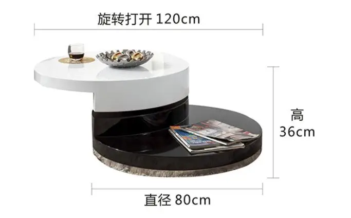 Simple small family. Round tea table. Table of black and white of the lacquer that bake sale