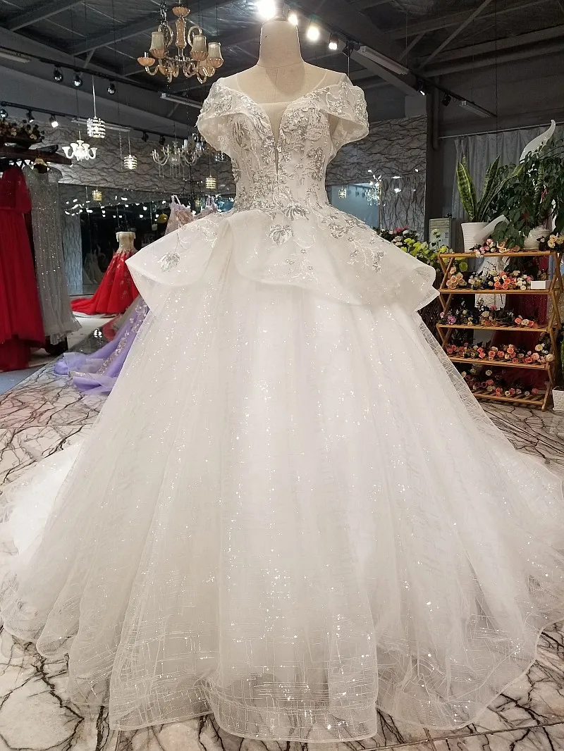 Сказочный бежевый свадебный наряд дешевые высокого качества 2018 Новый Стиль нашивки свадебное официальное платье Макси платья
