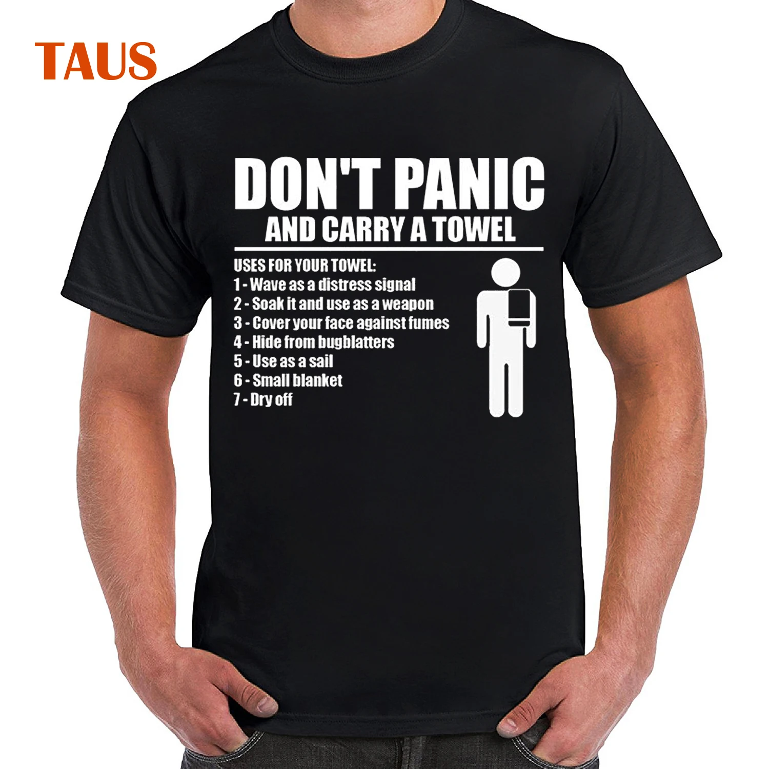 Hitchhiker's Guide 'Don't Panic' T shirt with List New Men'S Fashion
