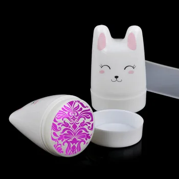 YZWLE 1Pc Cute Rabbit Nail Art Stamper 3.5cm Silicone Head With Nail Scrapers Manicure Nail Stamping Tool Set #GD-14