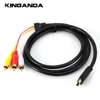 

1.5m 5ft Wire Line HDMI Male to 3 RCA Male 1080P Video Audio AV Component Adapter Cable 3RCA Coaxial Aux Converter Cables Cord