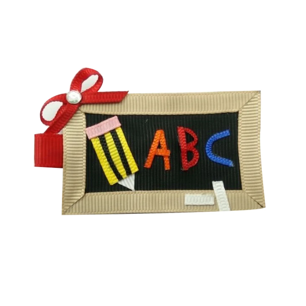 

5pcs Girls Back To School Hairbow Handmade apple Hairclips Handmade Grosgrain Ribbon Hair Bows For Kids Hair Accessories