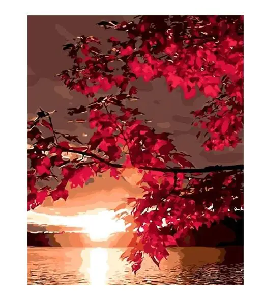 5787 красные кленовые листья Закат-краски по номерам наборы для взрослых DIY