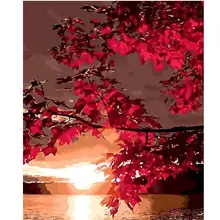 5787 красные кленовые листья Закат-краски по номерам наборы для взрослых DIY