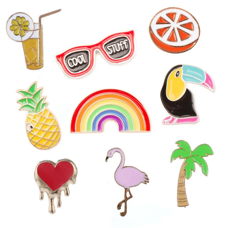 

1 pcs cartoon flamingo rainbow heart metal brooch button pins denim jacket pin decoration badge for clothes lapel pins