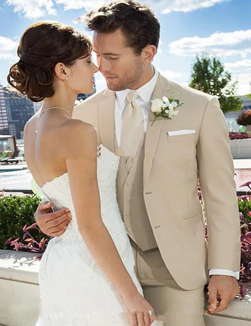 2019 Custom Beige Wedding Suit For Men Notched Lapel Mens Suits Tan 