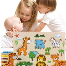 3D деревянный Животные головоломки для детей младшего возраста развивающие деревянные игрушки ручной доска Развивающие головоломки для детей A1