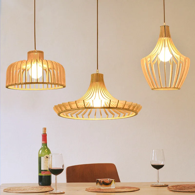 Nordic Wood Birdcage Lighting Fixture Dinning Room Lamp Modern Lighting Fixture Dinning Room Lamp