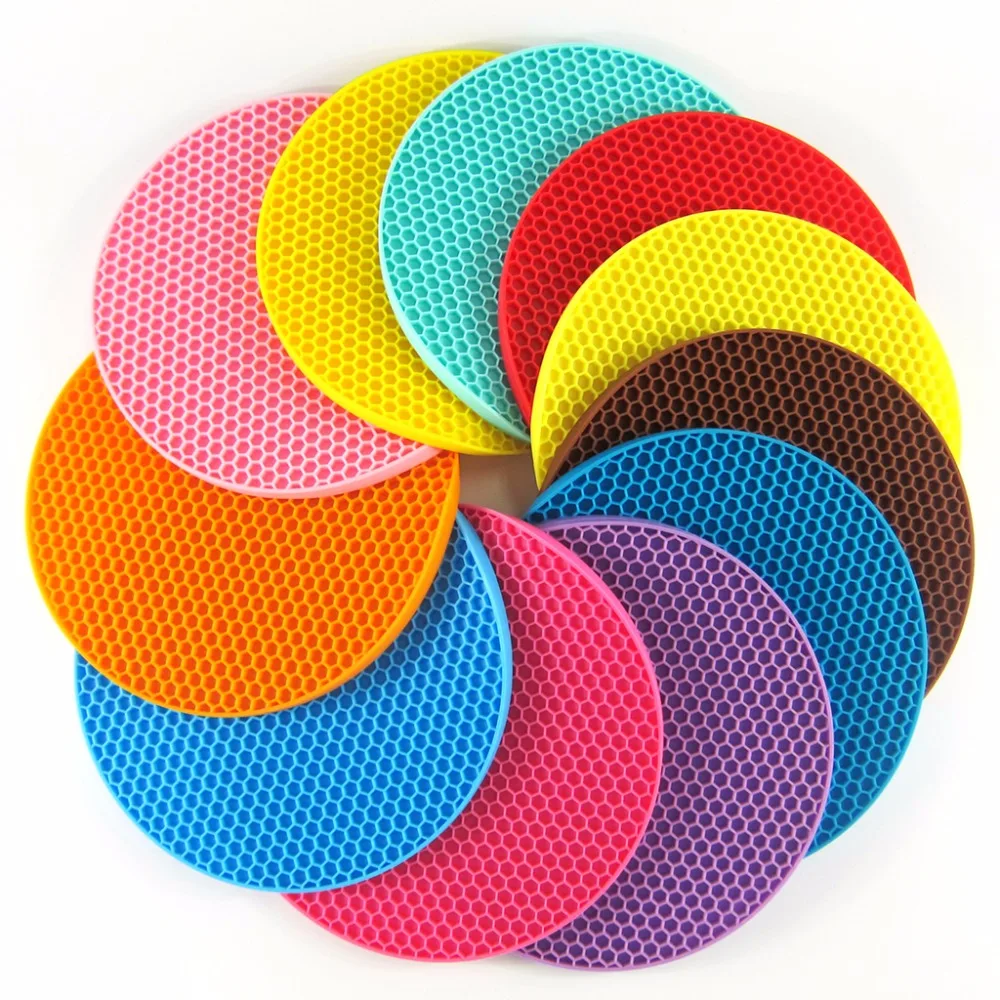 Extra Thick Silicone Potholder Trivet Mats 5 Pack,Heat Resistant Rubber Hot Pads for Dishes or Pans,Non Slip Jar Opener Flexible Round Honeycomb Coasters Multipurpose Kitchen Heatproof Mats 