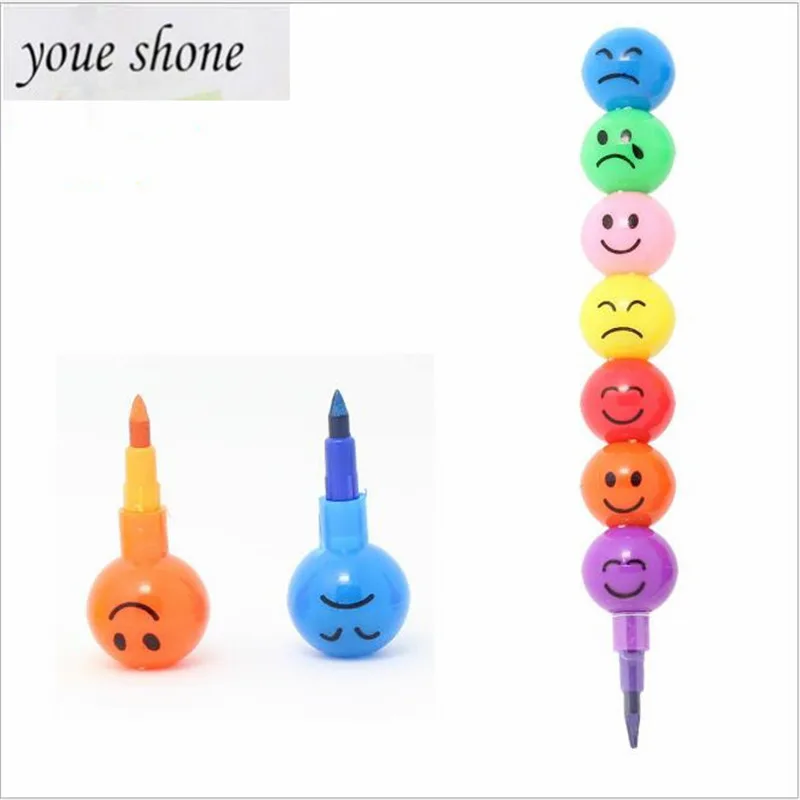 

2PCS Cute Gourds Crayons Stationery Facial Expressions Smiling Faces Pens 7 Color Crayons Graffiti Pens Small Gifts YOUE SHONE