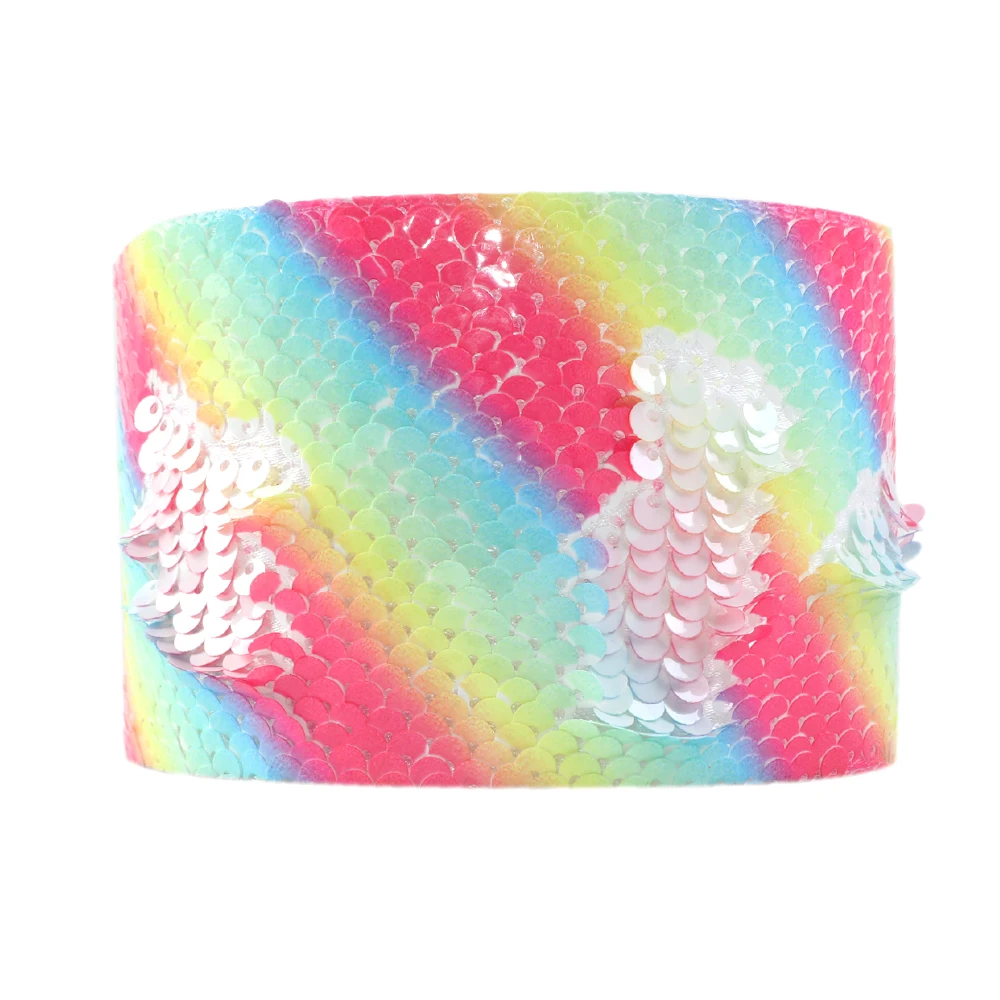 

David accessories 3" 75mm 2Y Mermaid Sequin Reversible Ribbon Sparkly color DIY Headwear Material Wedding Decoration,2Yc6819