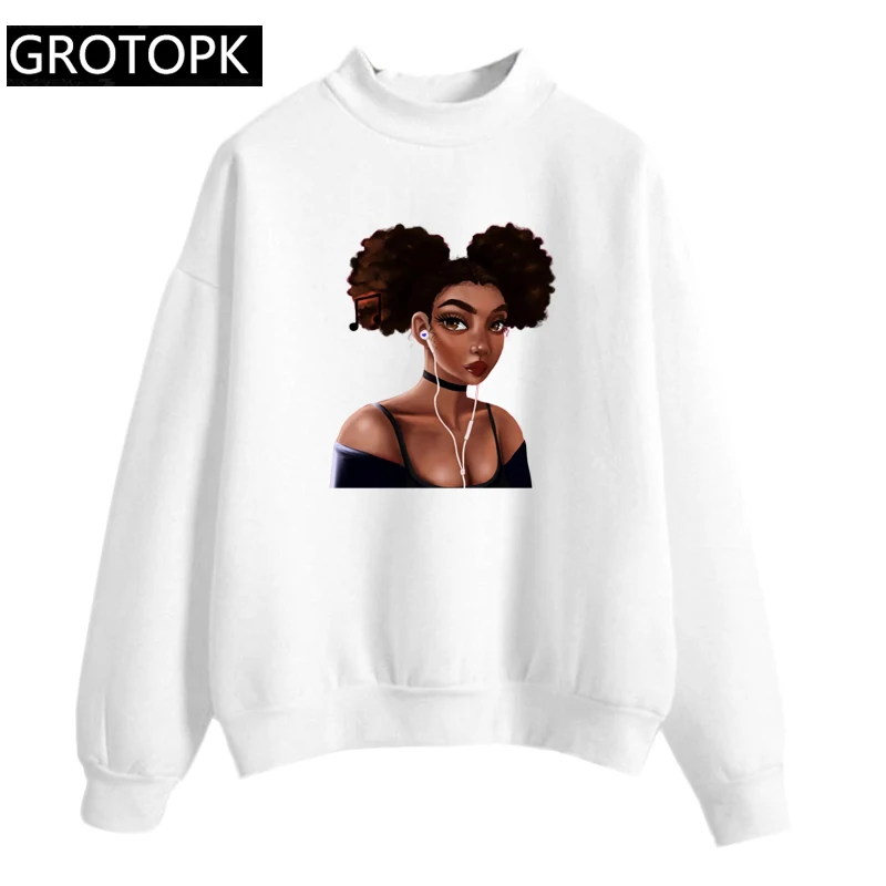  New Black Girl Melanin Poppin Queen Art Harajuku Fashion Long Sleeve Pink Women Hoodies Sweet Sweat